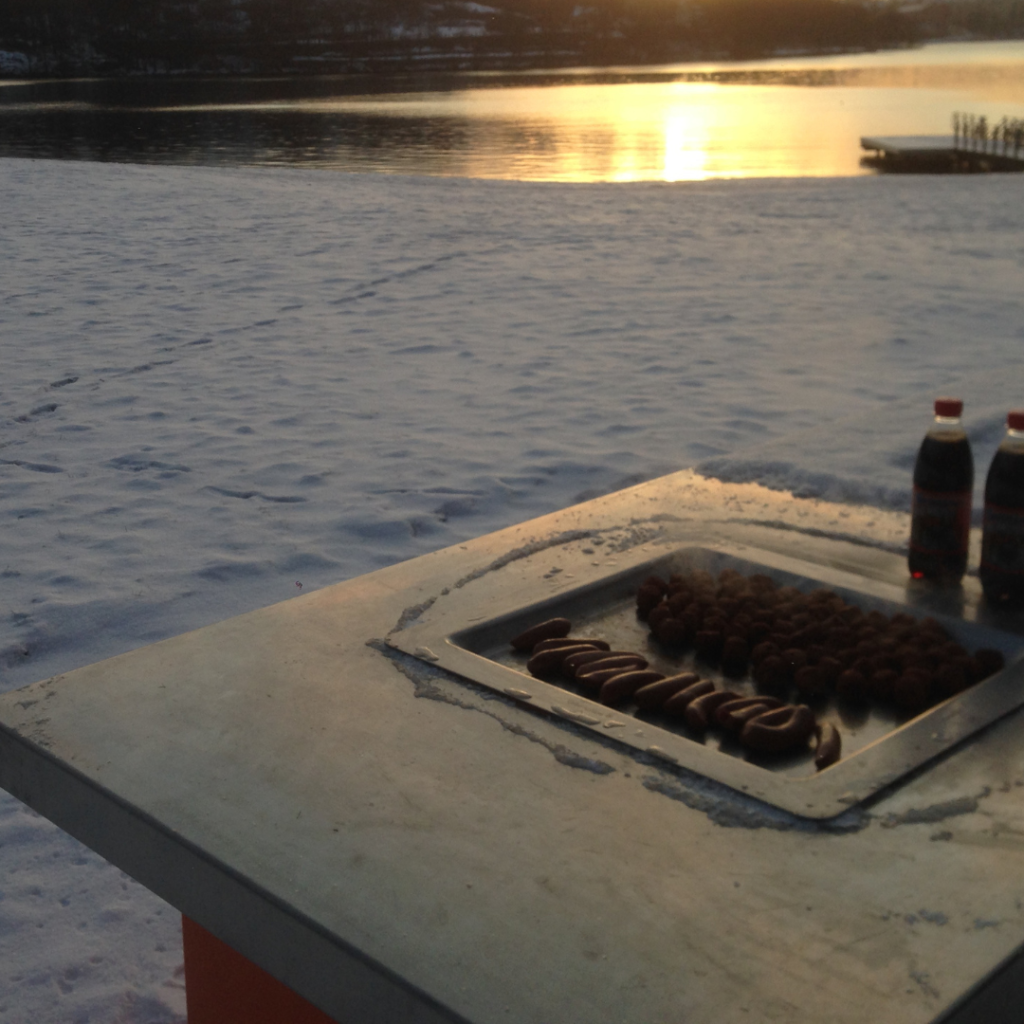 Stockholm Sweden Greenplate BBQ cooking in the snow.